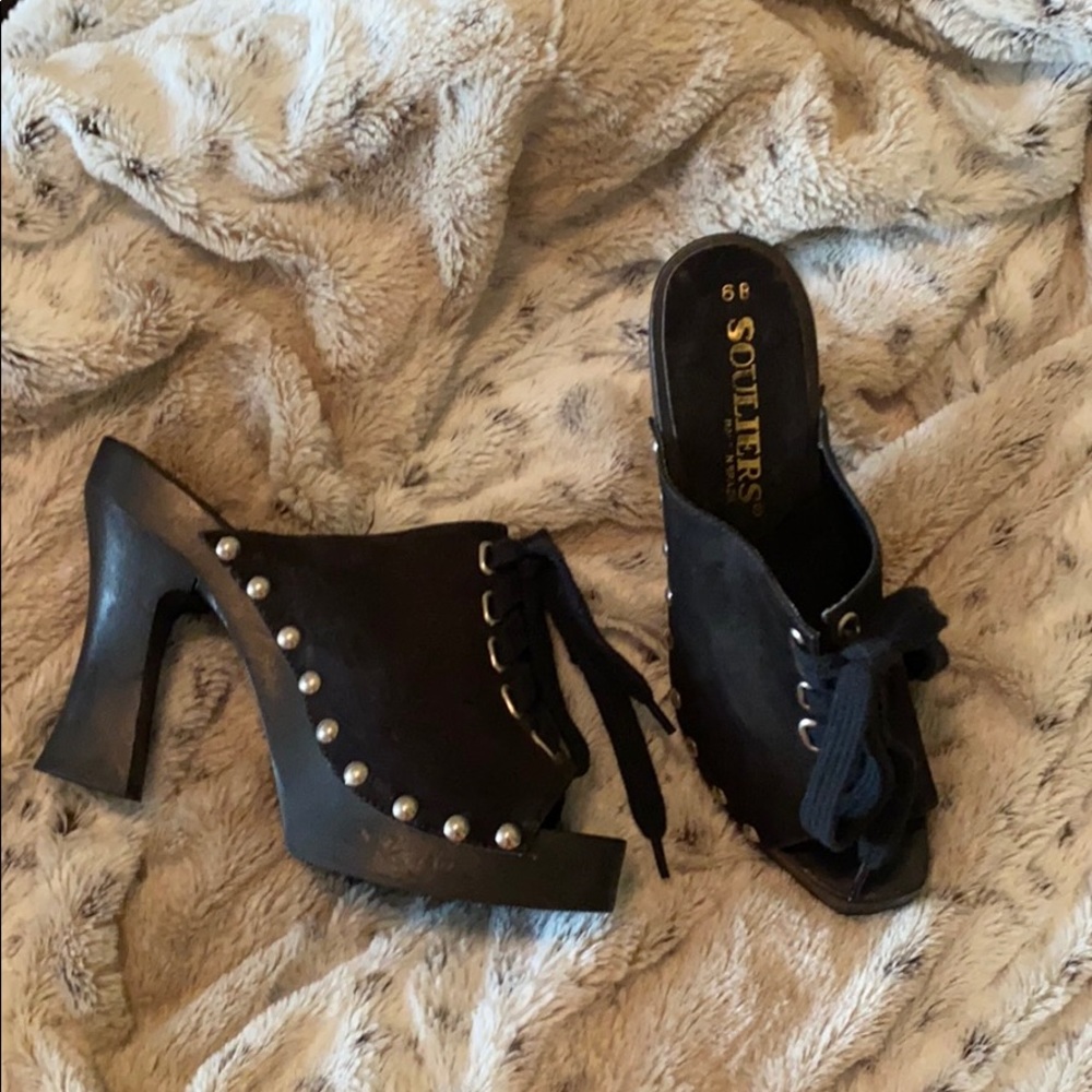 NWOT Vintage 80’s Souliers platform mule peep toe Brazil bohemian rocker goth